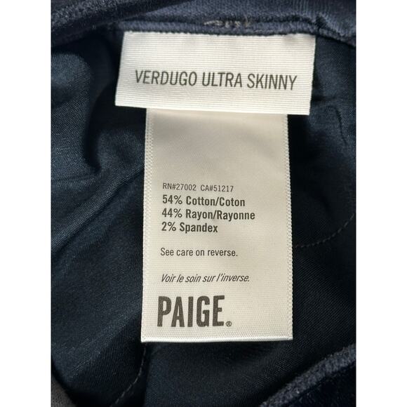Paige Verdugo Ultra Skinny Blue Velvet Pants Mid Rise Full Length Winter Soft 24 - Picture 4 of 10